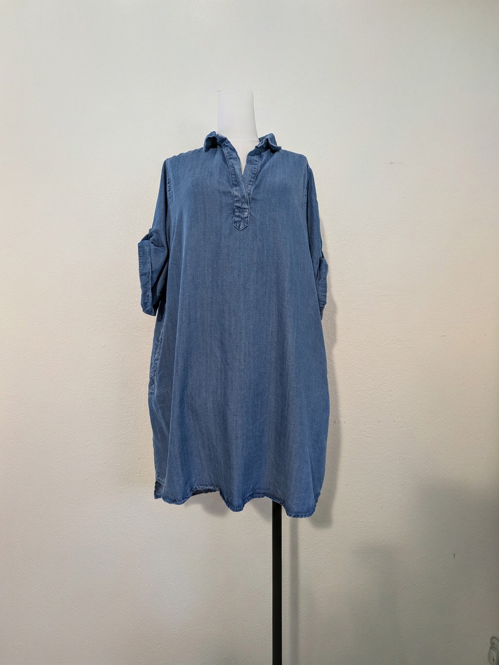 Chelsea & Theodore Blue Denim Tencel Lyocell Dress Side Pockects Size X-Large - Picture 1 of 8